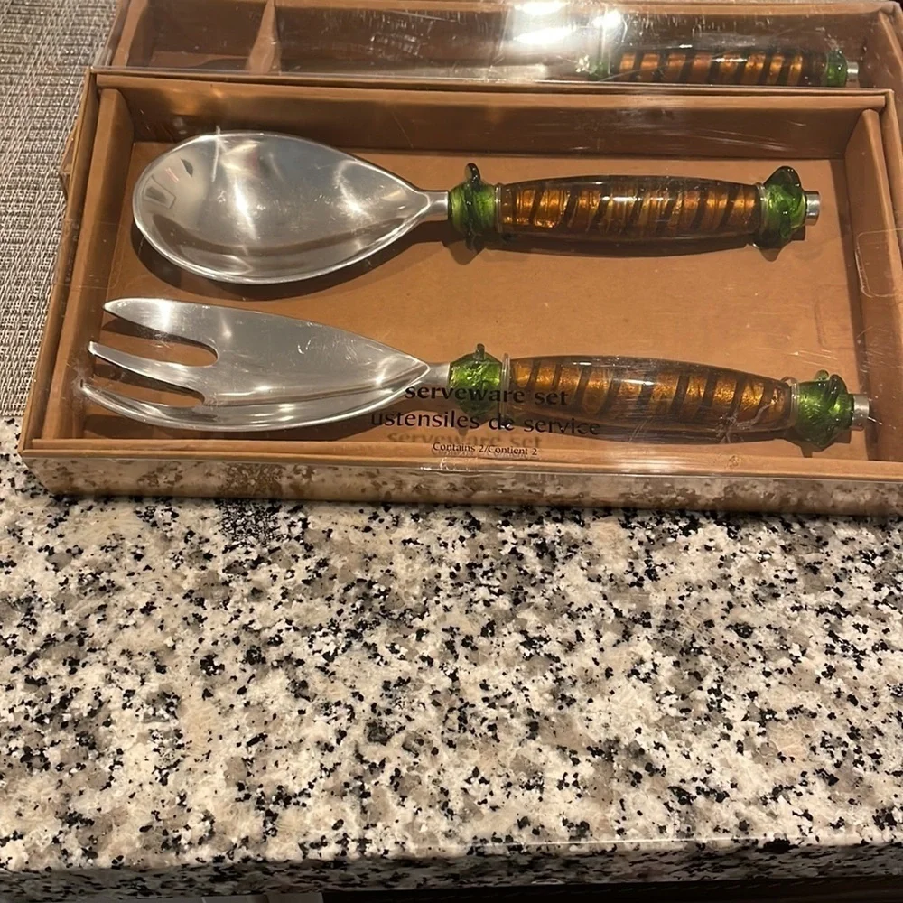 Pier 1 Tableware Set Silver Salad Servers Cake Servers Decorative Handles